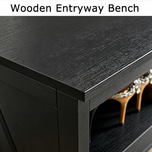 Shoe Bench, Entryway Seating Bench for Shoe Storage - color: Black