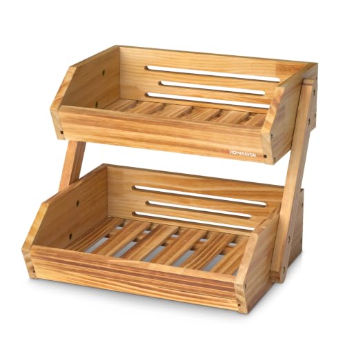 G.a HOMEFAVOR Fruit Basket: 2-Tier Pine Wood Fruit Bowl for Kitchen, Fruit Stand Storage Holder for Vegetables and Snack Home Kitchen Countertop Organizer (Self-assembly) - color: Pine Wood, size: 2-Tier