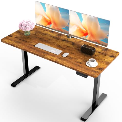 Veken 55 Inch Large Electric Standing Desk, Gaming Table, Brown | Height Adjustable Sit Stand Up Computer Tables for Home Office, Study , Writing, Suit students, employees and group work - color: Classical Brown, size: 55×23.6 Inch