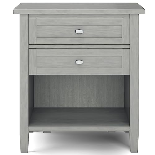 SIMPLIHOME Warm Shaker Bedside Table - 24 inch Wide Solid Wood Nightstand in Fog Grey, Transitional Bedroom Side or End Table with 2 Drawers, Open Shelf Storage and Brushed Nickel Hardware - color: Fog Grey
