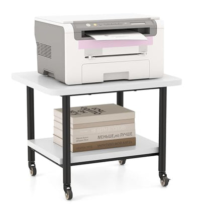 Tangkula Printer Stand with Storage, Under Desk Printer Table with 4 Wheels & Locking Mechanism, 2-Tier Rolling End Table Storage Rack for Bedroom, Living Room, Study - color: White