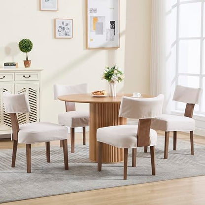 RIVOVA Linen Dining Chairs Set of 4 with Seat Covers, Modern Dining Chairs with Wood Legs, Farmhouse Fabric Upholstered Dining Room Kitchen Side Chairs, Beige - color: Beige Cover