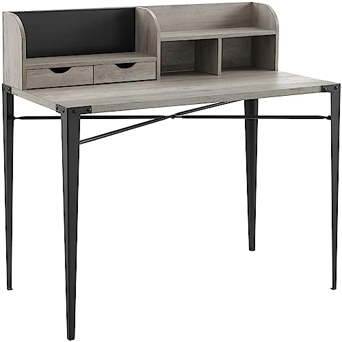 Interior Elements Industrial Modern Wooden Secretary Office Desk with Hutch - Grey Wash, 42"