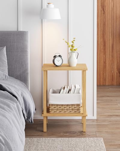 TUTOTAK End Table, Set of 2, Side Table, Nightstand, 2-Tier Storage Shelf, Sofa Table for Small Space, Living Room, Bed Room, Natural TB01BN035 - color: Natural