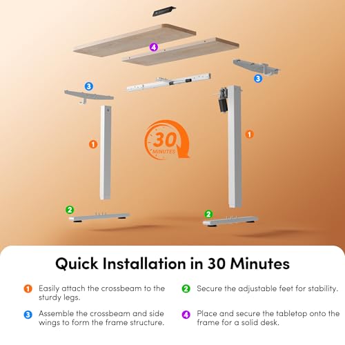 Cubiker Standing Desk, 32" Small Sit Stand Home Office Desk, Electric Stand up Desk, Adjustable Desk with Splice Board, White Frame/Maple Top - color: Maple, size: 32x19