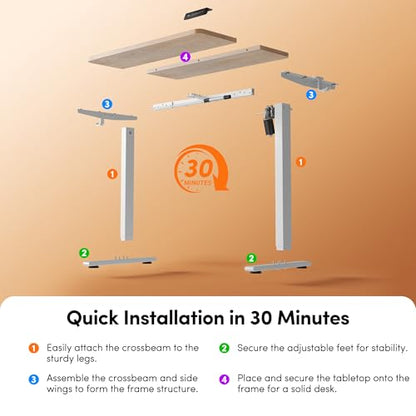Cubiker Standing Desk, 32" Small Sit Stand Home Office Desk, Electric Stand up Desk, Adjustable Desk with Splice Board, White Frame/Maple Top - color: Maple, size: 32x19