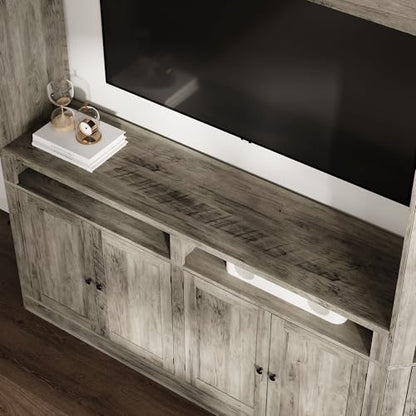 ECACAD 4-Piece Large Wall Unit TV Stand with Bookshelves for TVs up to 70", Farmhouse Entertainment Center with 16 Storage Shelves, Rustic Media Console Table for Living Room, Bedroom, Gray