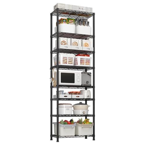 Metal Storage Shelf, Garage Storage Organization Wire Rack, Adjustable 8 Tier Wire Shelf, Modern Style, Space Saving Design for Home Office, Living Room, Bedroom, 24" W x 14" D x 80" H, Black - color: Black, size: 8-tier 23.62"W x 13.78"D x 78.74"H