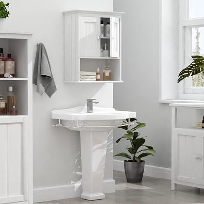 Treocho Wood Wall Cabinet, Bathroom Medicine Cabinet Storage with Doors and Adjustable Shelf, Rustic Cabinet Wall Mounted for Bathroom, Livingroom, Kitchen, Cupboard, White - color: White