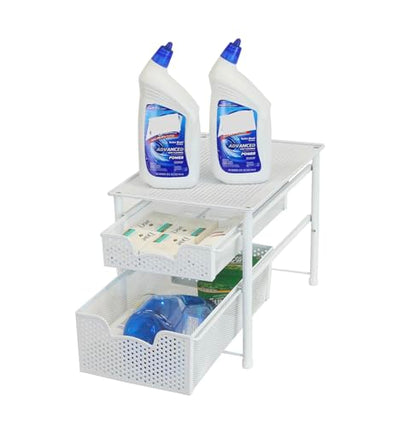 Simple Houseware Stackable 2 Tier Sliding Basket Organizer Drawer, White - color: White, size: 2-Tier
