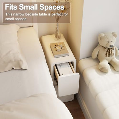 AQIMUELE Narrow Nightstand - Narrow Bedside Table with Drawers, Wood Small Nightstand with Leather Surface for Bedroom, White - 7.9" W - color: White (2 Drawers), size: 7.9"W