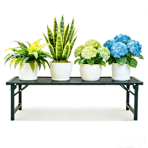 Foldable Plant Stand, No Assembly Heavy Duty Iron Plant Shelf, Rustproof Single Tier Plant Rack for Indoor Outdoor, Long Narrow Flower Stand for Patio Balcony Garden Living Room, 33" L x 9.7" W x 11.7" H - size: L33”xH11.7"xW9.7"