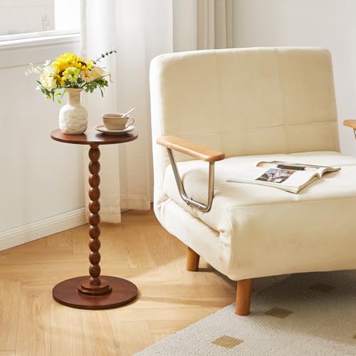 Aibiju Round Side Table, Solid Wood End Table, Small Drink Table Sofa End Table, Bedroom Small Corner Table, Sturdy Weight-Bearing Design Brown YD-RST001H - color: Brown