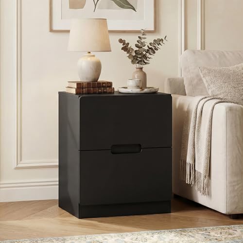 RoyalCraft Black Nightstand Set of 2, Night Stand with Drawers, Modern Bedside Table with Handless Design, Wood End Table for Bedroom, Hallway - color: Black, size: 2 Pieces