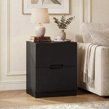 RoyalCraft Black Nightstand Set of 2, Night Stand with Drawers, Modern Bedside Table with Handless Design, Wood End Table for Bedroom, Hallway - color: Black, size: 2 Pieces