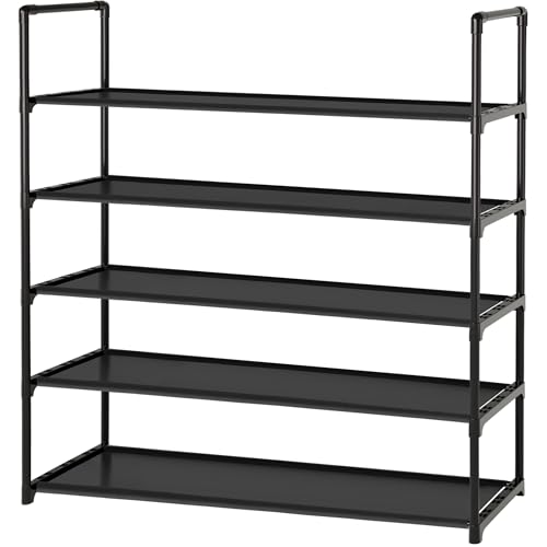 Large Capacity Space-Saving Shoe Rack, 5-Tier Detachable Shoe Storage Organizer Holds 20-25 Pairs, Waterproof Non Woven Fabric Corner Rack for Entryway, Closet, Hallway, Garage - size: 5-Black(34.5W")