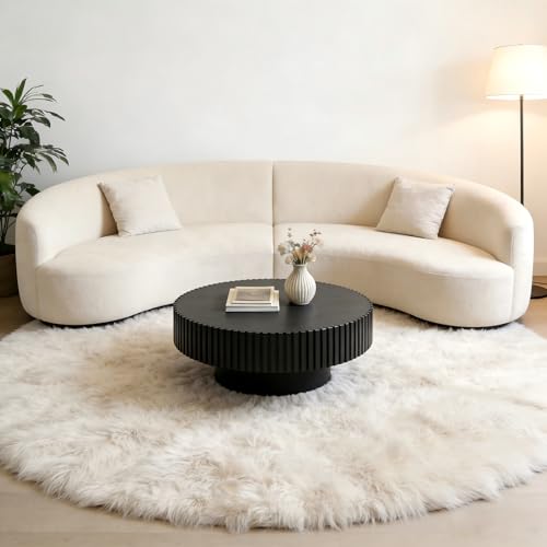Coffee Table Black for Living Room Wood Round Tables Small Circle Modern Fluted Mid Century Accent Center Drum Contemporary Minimalist Livingroom Easy Assembly Ø31.5 inch - color: 31.5" Black
