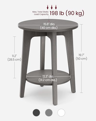 VASAGLE MAEZO Collection - Side Table, 2-Tier Small Round End Table, Nightstand with Tapered Legs, Curved Transitions, for Small Spaces, Living Room, Bedroom, Smoky Gray ULET283T68 - color: Smoky Gray, size: 1 pack