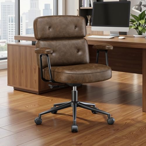 OLIXIS Ergonomic Home Office Desk Chair, PU Leather Computer Chair with Lumbar Support Adjustable Height Rolling Swivel Executive Task Armrests, Modern Brown - color: Modern Brown