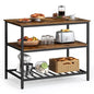 VASAGLE Kitchen Island with 3 Shelves, 39.4 Inches Width Kitchen Shelf with Large Worktop, Stable Steel Structure, Industrial, Easy to Assemble, Rustic Brown and Black UKKI005B01 - color: Rustic Brown + Black, size: 39.4"W x 35.4"H, style: without Power O