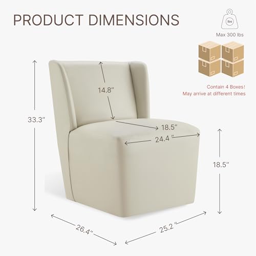 KISLOT Upholstered Dining Chairs Set of 4 with Casters, Wingback Modern Side Armless Deskchair with Rollers for Diningroom Bedroom Livingroom Reading Room, Cream Faux Leather - color: A Cream Faux Leather, size: Set of 4