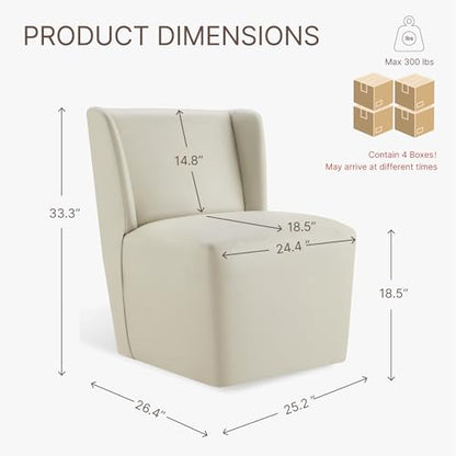 KISLOT Upholstered Dining Chairs Set of 4 with Casters, Wingback Modern Side Armless Deskchair with Rollers for Diningroom Bedroom Livingroom Reading Room, Cream Faux Leather - color: A Cream Faux Leather, size: Set of 4