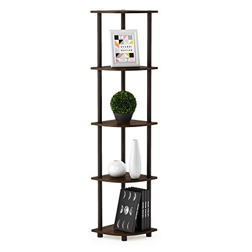 Furinno TURN-N-TUBE Corner Shelf, 5-Tier Corner Bookshelf, Open Storage Shelves, for Organization and Storage, Living Room, Home Office, Garage, Bedroom, Walnut - color: Walnut/Brown, size: 5-Tier Corner