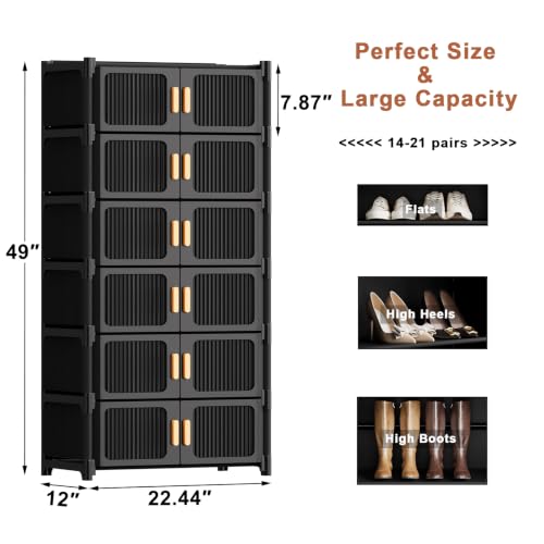 7-Tier Shoe Cabinet, 28-Pair Storage for Entryway | Adjustable Shelves, Waterproof PP, Easy To Clean - size: 7-Tier