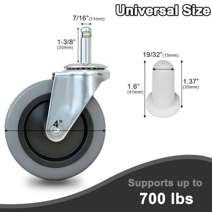 4 Inches Stem Caster Wheels,7/16-Inch Stem Diameter Swivel Rubber Casters,Heavy Duty TPR Replacement Wheels for Rubbermaid Mop Bucket Utility Cart Shop Vac Weber Grills - 4 Pack - style: 7/16"x1-3/8"(No brake)