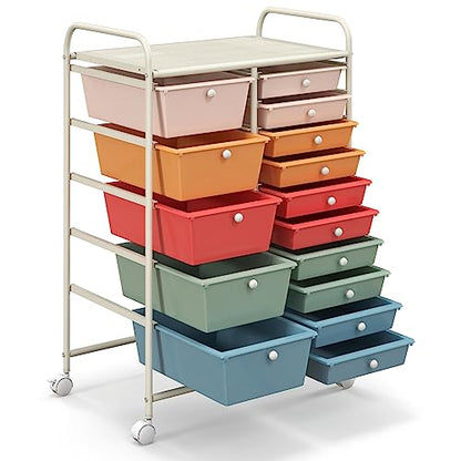 Giantex 15-Drawers Rolling Storage Cart, Mobile Book Paper Organizer Utility Trolley with Wheels, Ideal for School, Office, Home