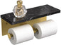 FORIOUS Toilet Paper Holder with Shelf, Commercial Toilet Paper Dispensers | Brushed Gold | Wall Mount Bathroom Tissue Holder | SUS304 Stainless Steel Rustproof | Double Tissue Roll Holder - color: Gold-marble