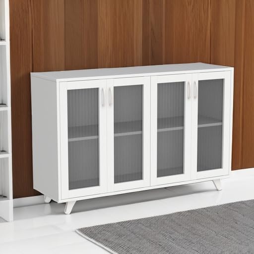 Panana Kitchen Buffet Server Table Accent Sideboard Cupboard Server Buffet Console Table with Doors Cabinet (49inch, White) - color: White, size: 49inch