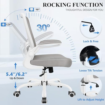 FelixKing Office Chair, Ergonomic Desk Chair Breathable Mesh Chairs Adjustable High Back Lumbar Support Flip-up Armrests, Executive Rolling Swivel Comfy Computer Chairs Home Office Gray - color: Grey