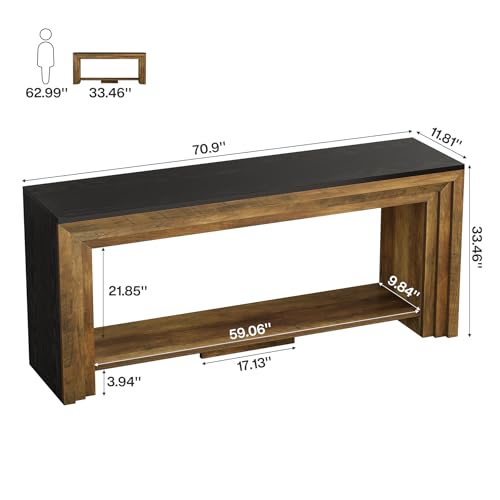 Tribesigns 70.9 Inch Long Console Table, Farmhouse 2-Tier Wooden Sofa Table with Storage, Space-Saving Behind Couch Accent Table for Living Room, Entryway, Hallway and Foyer - color: Rustic Brown & Black