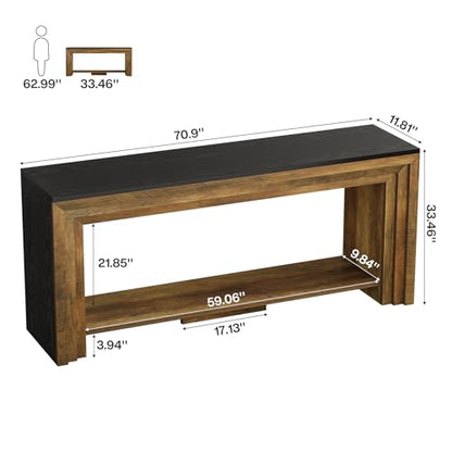 Tribesigns 70.9 Inch Long Console Table, Farmhouse 2-Tier Wooden Sofa Table with Storage, Space-Saving Behind Couch Accent Table for Living Room, Entryway, Hallway and Foyer - color: Rustic Brown & Black