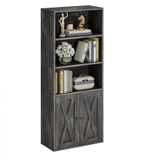 IRONCK Industrial Bookshelves and Bookcases with Doors and Shelves | 11.8in Deeper engineered-wood, concealed storage, anti-tip bracket, each shelf supports up to 22 lbs, 5-Tier Storage Shelves - color: Charcoal Grey