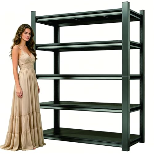 36" W Metal Shelves for Garage Storage, 16" D Garage Shelving Heavy Duty, 5 Tier Adjustable Steel Standing Shelf Units for Basement, Industrial, Shop, Pantry, Warehouse, Kitchen, Black - size: 5 Tier 35.4" W x 15.8" D x 71.2" H