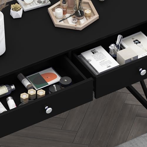 WiberWi Home Office Desk with Drawers, Modern Writing Computer Desk for Bedroom, Small Makeup Vanity Table Study Table for Home Office,Black - color: Black