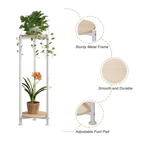 Plant Stand Indoor Corner Tall 2 Tier Metal Modern Flower Storage Plant Shelf Holder for Living Room Balcony Garden,White (2 Tier-White Round)