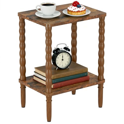Small Narrow Side Table, Vintage End Table - Skinny Bedside Nightstand for Small Spaces, Couch/Recliner Accent Table for Bedroom Living Room Nursery, No-Tool Assembly (Rustic Brown) - color: Rustic Brown