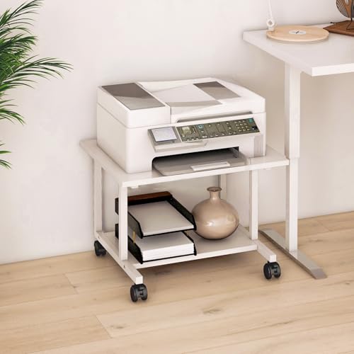 Livofloral Under Desk Printer Stand, 20.5 x 15.7 Inches Printer Table for Home Office, Printer Cart with Wheels and Storage Shelf, Rolling Industrial Printers Cart, White - color: White