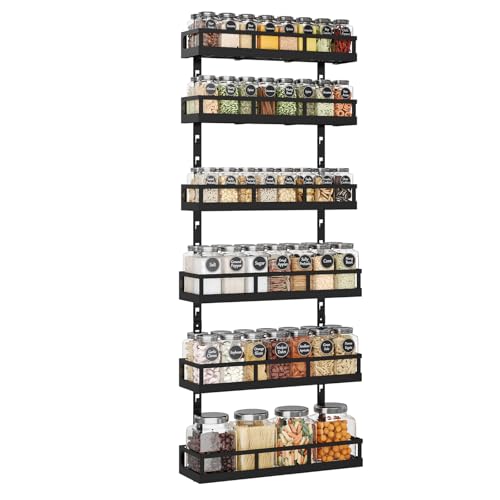 X-cosrack 6-Tier Wall-Mounted Spice Rack Organizer with Mixed Basket Sizes, Height-Adjustable Hanging Spice Shelf for Kitchen Pantry Cabinet, Large-Capacity Seasoning Holder, Black - color: Black, size: 6x 4.6"D