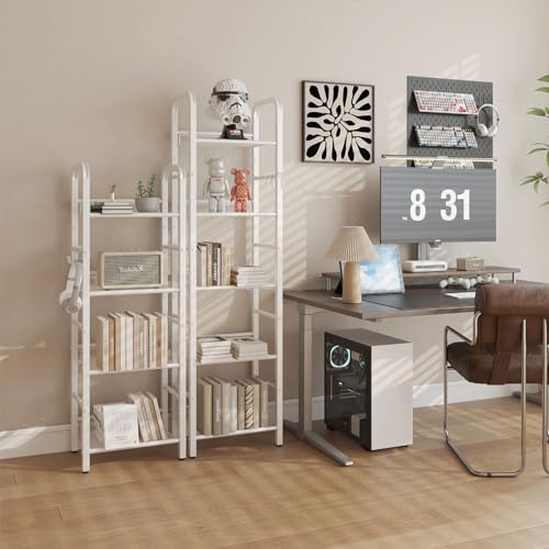 YMYNY 4 Tier Bookshelf, Freestanding Bookcase for Living Room, Bedroom, Home Office, Multi-Functional Storage Rack Organizer, Display Rack with Metal Frame, Rust Resistance, White, UHBC054W - size: 4-Tier (10.43"x14.17"x45.67")