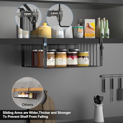 AmonHouseware 2Pack Under Shelf Basket Storage,Adjustable Hanging,Black | Under Cabinet Shelf Add-on, Slide-in Baskets,Organizer for Laundry Room Kitchen Pantry Desk Bookshelf Counter Cupboard - color: Black