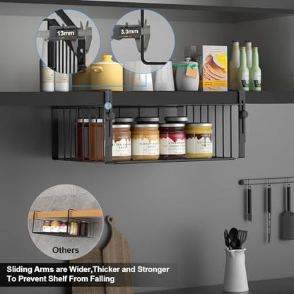 AmonHouseware 2Pack Under Shelf Basket Storage,Adjustable Hanging,Black | Under Cabinet Shelf Add-on, Slide-in Baskets,Organizer for Laundry Room Kitchen Pantry Desk Bookshelf Counter Cupboard - color: Black