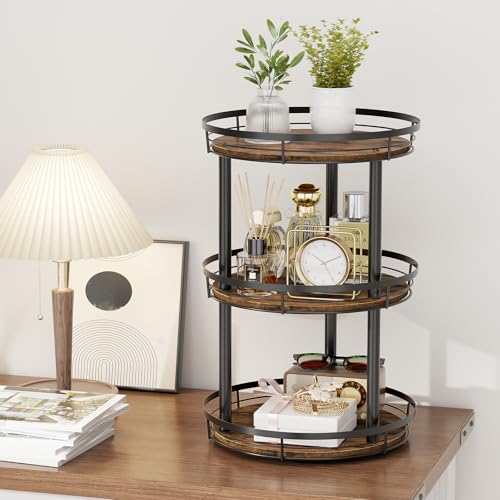 LAMU 10'' Wood Lazy Susan Spice Rack Organizer, 3 Tier Spice Organization for Cabinet, Countertop, Kitchen, Table Top, Pantry, Condiment and Seasoning Rack Organizer - size: 3 Tier 10 in