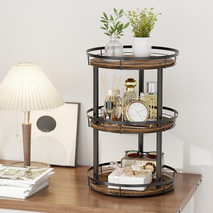 LAMU 10'' Wood Lazy Susan Spice Rack Organizer, 3 Tier Spice Organization for Cabinet, Countertop, Kitchen, Table Top, Pantry, Condiment and Seasoning Rack Organizer - size: 3 Tier 10 in