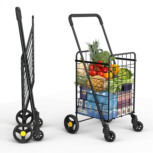 Our Modern Space Shopping Cart & 360° Swivel Wheels | Foldable Collapsible & Lightweight | Perfect for Groceries Laundry Utility Cart - Black - color: Black, size: Standard Wheels