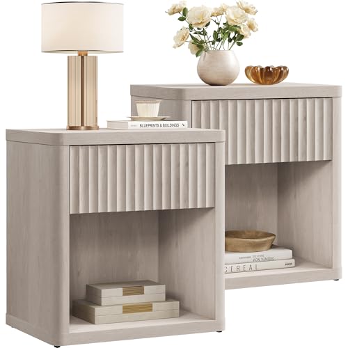 SICOTAS Night Stand Set of 2 Nightstands with Drawer Storage Fluted Bed Side Table End Table Large Modern Wide Bedside Stand Mid Century Night Stands for Bedroom Living Room Sofa Office, White Alder - color: White Alder, size: 2 Pieces