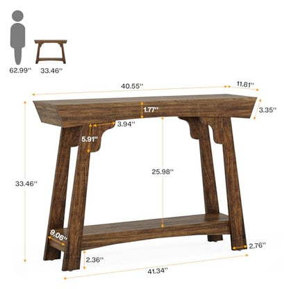 Tribesigns 41.3" Farmhouse Console Table, Small Entryway Table with 2-Tier Storage, Narrow Wooden Sofa Table Behind Couch for Living Room, Foyer, Hallway, Rustic Brown